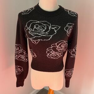 Brown Rose Pattern Crewneck Sweater - Women